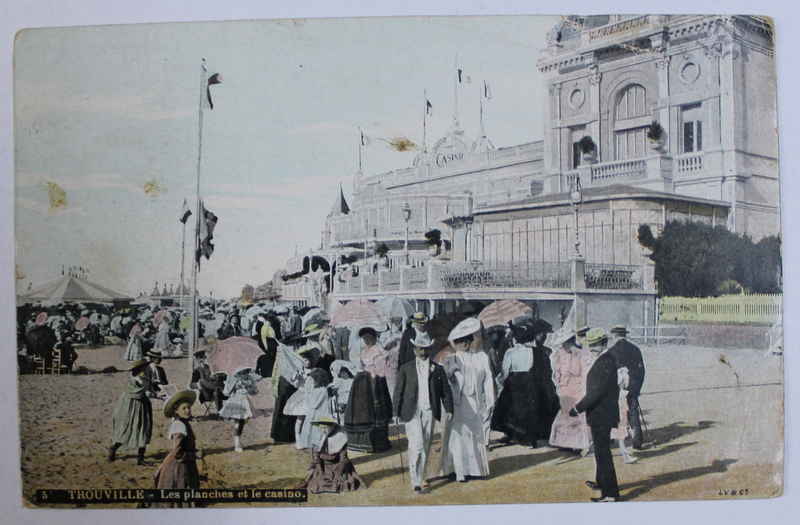 TROUVILLE  - LES PLANCHES ET LE CASINO  , CARTE POSTALA ILUSTRATA , POLICROMA,CIRCULATA , DATATA 1906 , DESTINATAR PAKE PROTOPOPESCU*