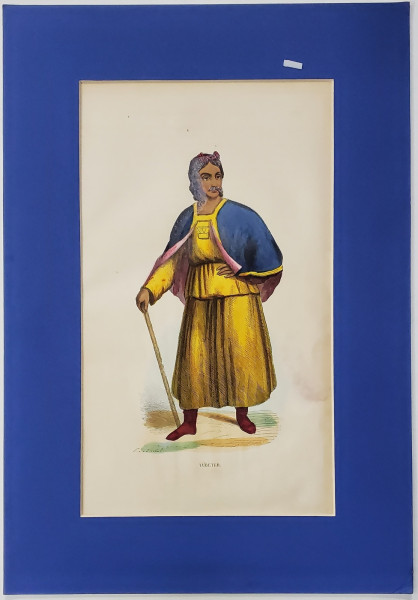 TUBETER ( TURBAN - JAVA DE EST , PERSONAJ IN COSTUM TRADITIONAL ) , GRAVURA  COLORATA MANUAL , 1853