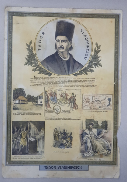 TUDOR VLADIMIRESCU SI REVOLUTIA DE LA 1821 , PLANSA DIDACTICA , CROMOLITOGRAFIE , PERIOADA INTERBELICA