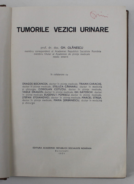 TUMORILE VEZICII URINARE de GH. OLANESCU , 1971
