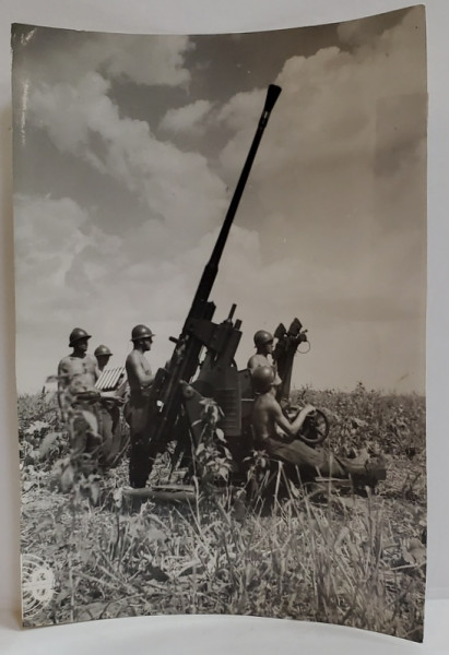 TUN ANTIAERIAN AL ARMATEI ROMANE , PAZIND PODUL PESTE RAUL BUG , FOTOGRAFIE PRESA , AL DOILEA RAZBOI MONDIAL
