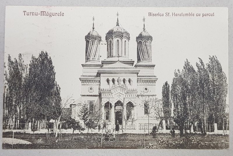 TURNU - MAGURELE - BISERICA SF. HARALAMBIE CU PARCUL , CARTE POSTALA ILUSTRATA , MONOCROMA , CIRCULATA  , 1939