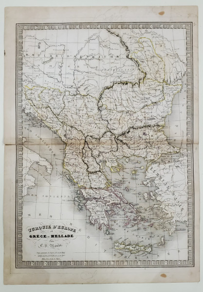TURQUIE  D 'EUROPE et GRECE ou HELLADE , HARTA de C.V. MONIN , CONTINE SI MOLDOVA , TARA ROMANEASCA  SI TRANSILVANIA ,  1830