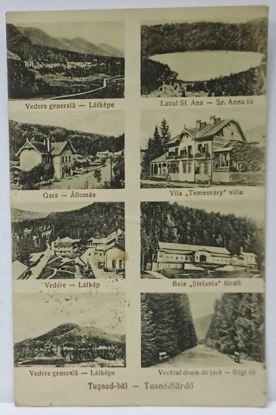 TUSNAD - BAI , FOTO - MONTAJ CU 8 FOTOGRAFII DIN STATIUNE , CARTE POSTALA , 1929