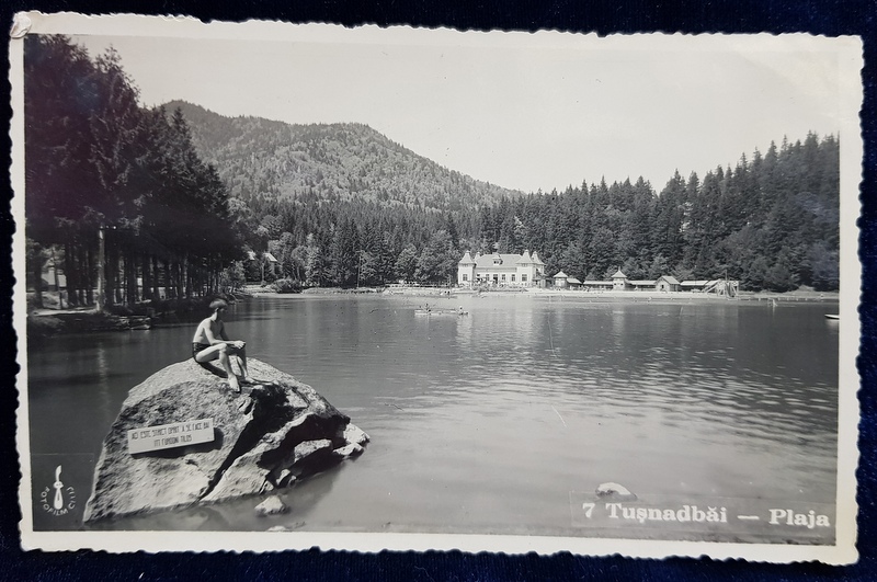 TUSNAD BAI  - PLAJA , CARTE POSTALA ILUSTRATA , MONOCROMA , CIRCULATA , DATATA 1938