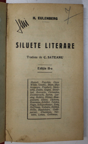 ULTIME SILUETE/SILUETE LITERARE, ED. A II-A de H. EULENBERG , 1928