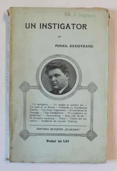 UN INSTIGATOR de MIHAIL SADOVEANU , EDITIA I , 1912