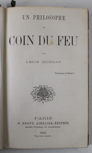 UN PHILOSOPHE AU COIN DU FEU par LOUIS JOURDAN , 1861