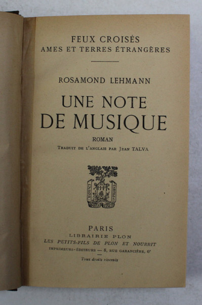UNE NOTE DE MUSIQUE par ROSAMOND LEHMANN , 1931
