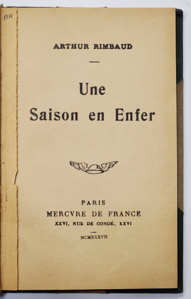 UNE SAISON EN ENFER par ARTHUR RIMBAUD , 1937 , DEDICATIE *