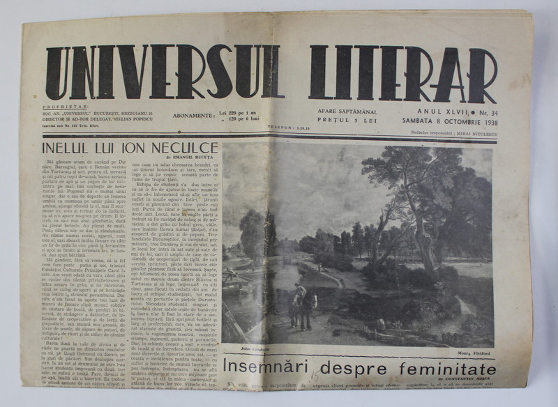 UNIVERSUL LITERAR , ANUL XLVII , SAMBATA 8 OCTOMBRIE , 1938