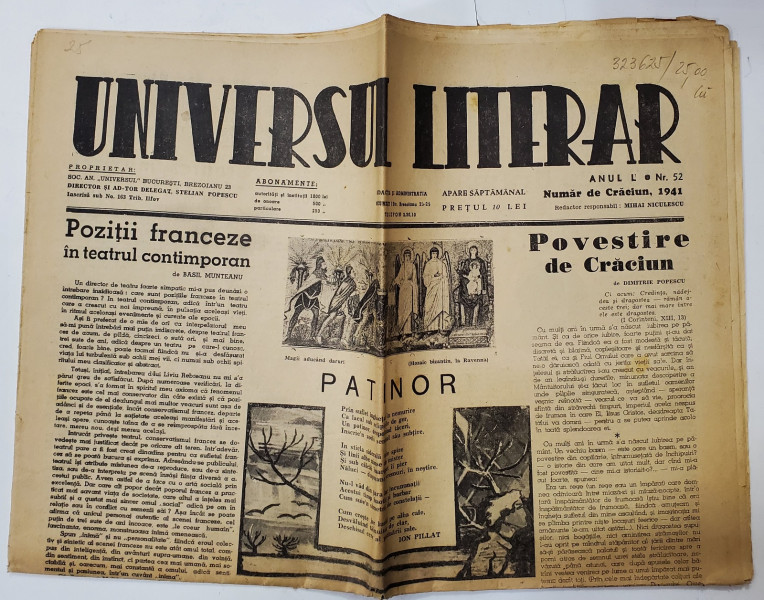 UNIVERSUL LITERAR , SAPTAMANAL , ANUL L , NR. 52  , NUMAR DE CRACIUN * , 1941