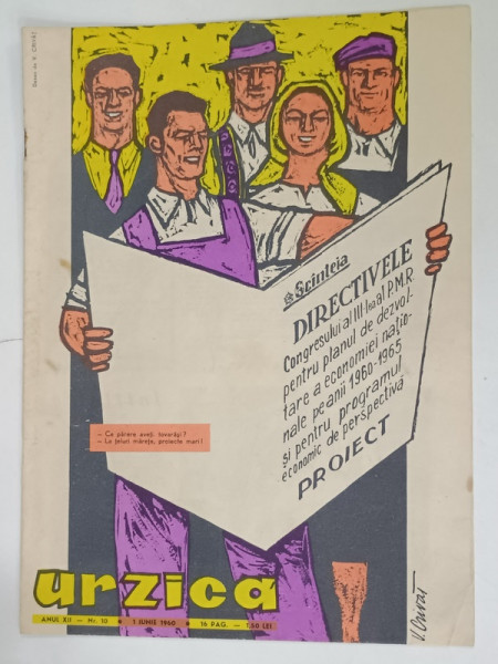 URZICA , REVISTA BILUNARA DE SATIRA SI UMOR , NR. 10 , coperte de  V. CRIVAT si EUGEN TARU  , 1960