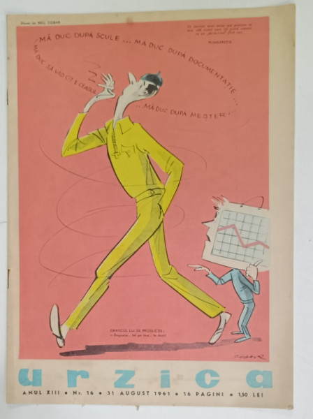 URZICA , REVISTA BILUNARA DE SATIRA SI UMOR , NR. 16 , coperta   de NELL COBAR , 1961