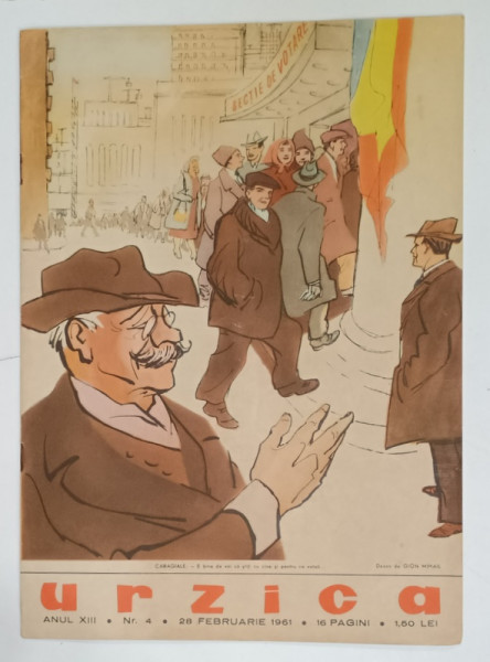URZICA , REVISTA BILUNARA DE SATIRA SI UMOR , NR. 4 , coperta de GION MIHAIL  , 1961