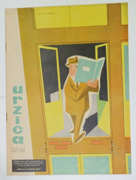 URZICA , REVISTA BILUNARA DE SATIRA SI UMOR , NR. 7 , coperta de H. GUTMAN si NELL COBAR  , 1960