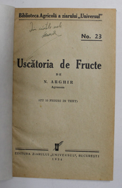 USCATORIA DE FRUCTE  de N. ARGHIR , 1934