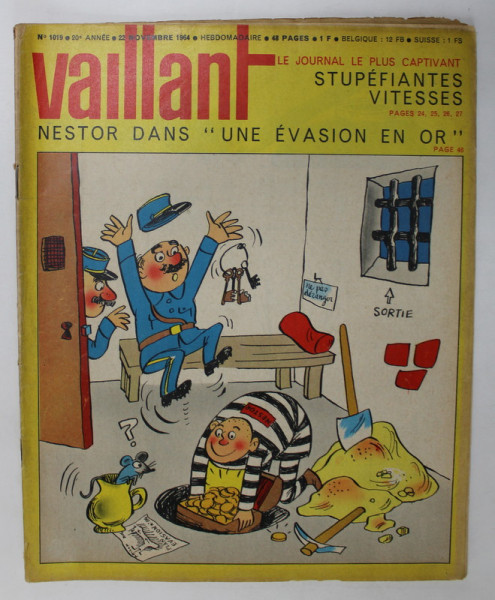 VAILLANT , LE JOURNAL LE PLUS CAPTIVANT , REVISTA CU BENZI DESENATE PENTRU COPII , TEXT IN LIMBA FRANCEZA , No. 1019 / 1964