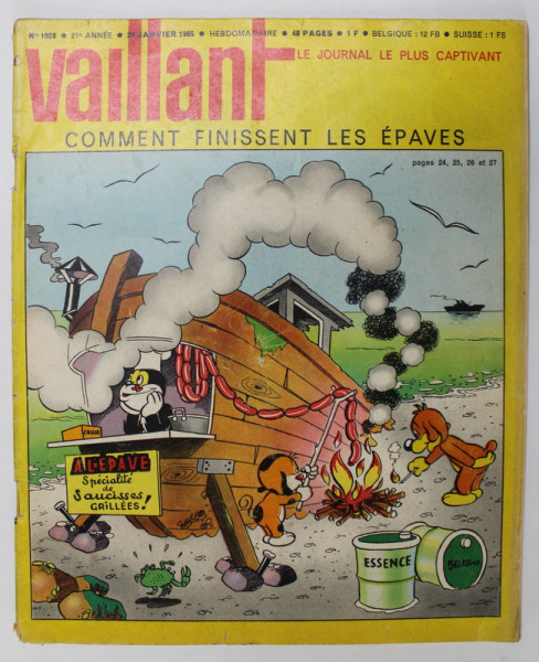 VAILLANT , LE JOURNAL LE PLUS CAPTIVANT , REVISTA CU BENZI DESENATE PENTRU COPII , TEXT IN LIMBA FRANCEZA , No. 1028 / 1965