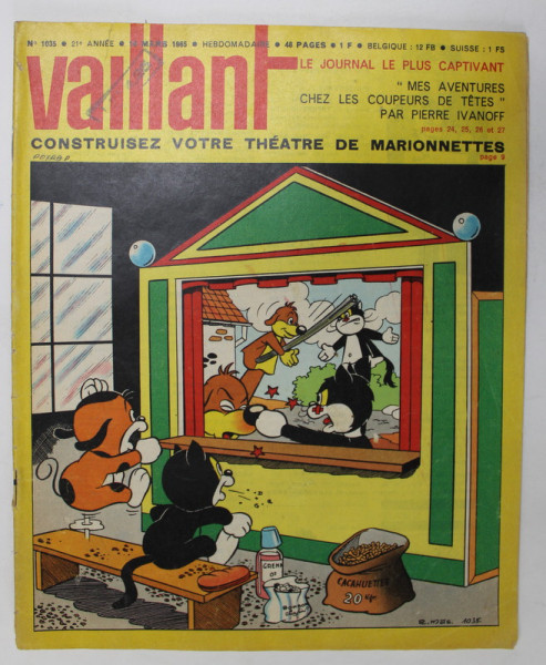 VAILLANT , LE JOURNAL LE PLUS CAPTIVANT , REVISTA CU BENZI DESENATE PENTRU COPII , TEXT IN LIMBA FRANCEZA , No. 1035 / 1965