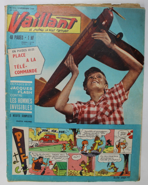 VAILLANT , LE JOURNAL LE PLUS CAPTIVANT , REVISTA CU BENZI DESENATE PENTRU COPII , TEXT IN LIMBA FRANCEZA , No. 916 / 1962