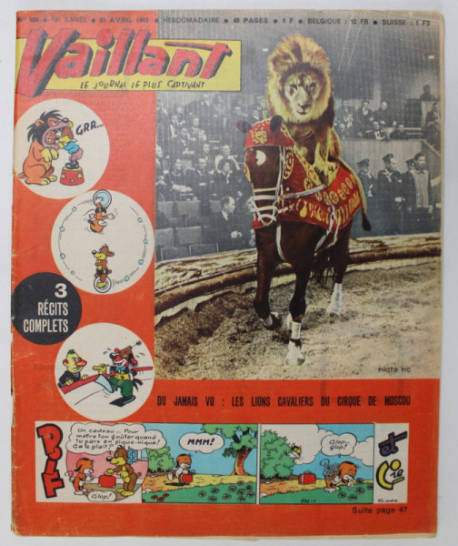 VAILLANT , LE JOURNAL LE PLUS CAPTIVANT , REVISTA CU BENZI DESENATE PENTRU COPII , TEXT IN LIMBA FRANCEZA , No. 936 / 1963