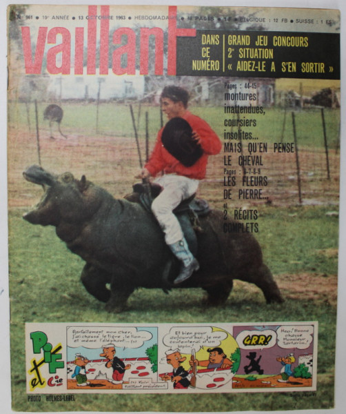 VAILLANT , LE JOURNAL LE PLUS CAPTIVANT , REVISTA CU BENZI DESENATE PENTRU COPII , TEXT IN LIMBA FRANCEZA , No. 961  / 1963