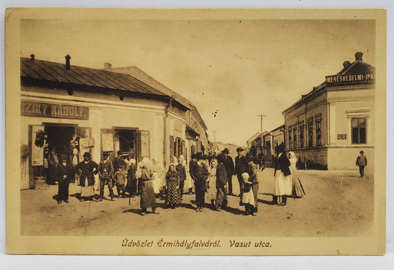 VALEA LUI MIHAI , BIHOR , LOCALNICI IN FATA UNUI MAGAZIN PE STRADA PRINCIPALA , CARTE POSTALA  ILUSTRATA , 1916