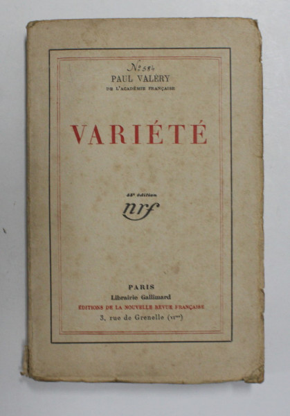 VARIETE par PAUL VALERY , 1924