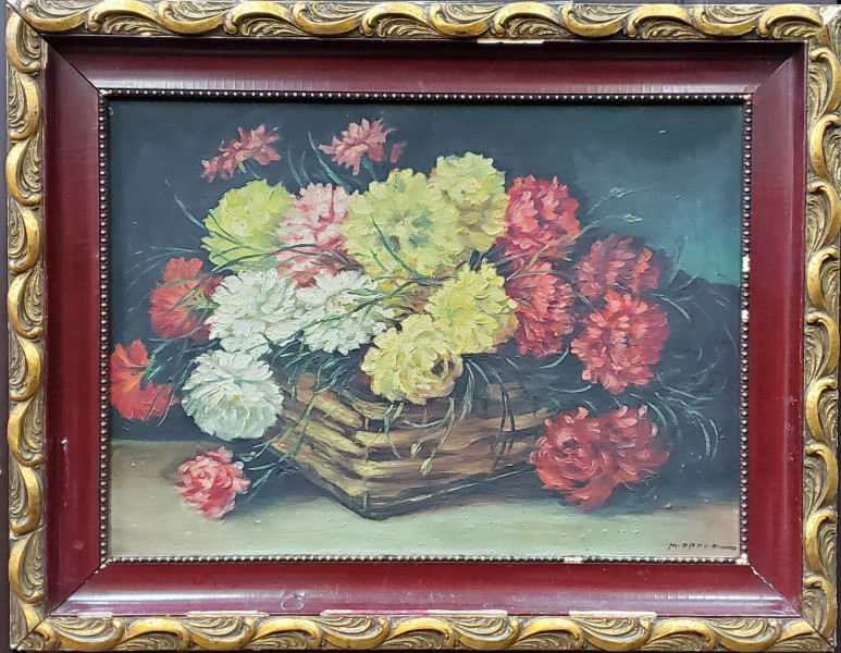 Vas cu crizanteme - Semnat M. Oprean