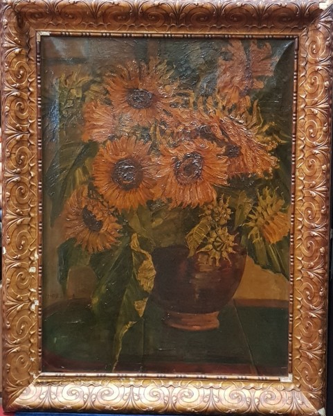 Vas cu floarea soarelui, Semnat indescifrabil, Circa 1900