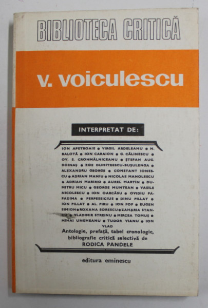 VASILE VOICULESCU INTERPRETAT de ION  APETROAIE ....ION VLAD , antologie de RODICA PANDELE , 1981