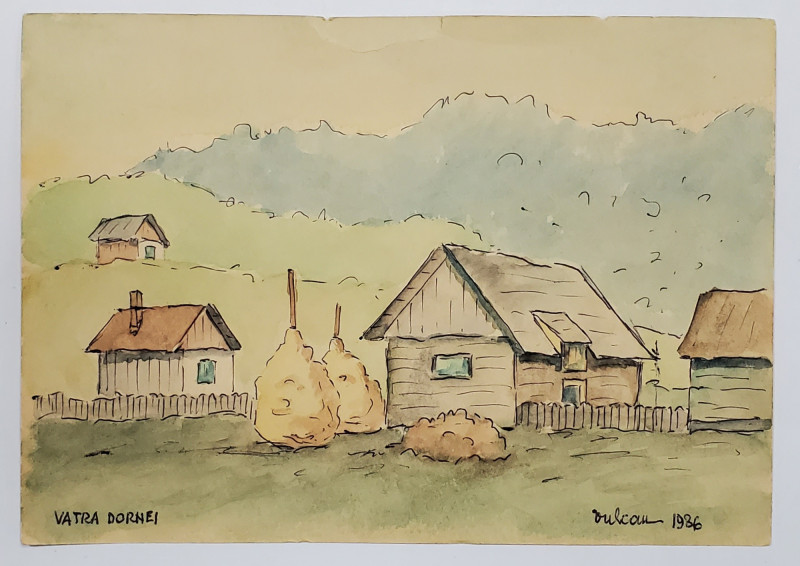 VATRA DORNEI , DESEN ORIGINAL de C. VULCAN , POLICROM , PE CARTE POSTALA , 1986