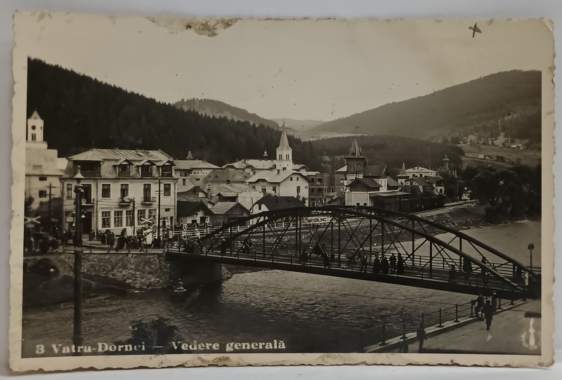 VATRA DORNEI , PODUL PESTE RAU SI LOCOMOTIVA  PE CALEA FERATA , VEDERE GENERALA , FOTO. ORIG. FOTOFILM CLUJ , FORMAT CARTE POSTALA , 1937