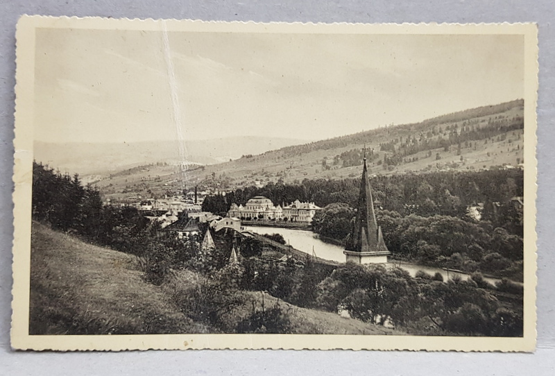 VATRA DORNEI  - VEDERE GENERALA , CARTE POSTALA ILUSTRATA , MONOCROMA, CIRCULATA , DATATA 1940 , INDOITURA TRANSVERSALA *