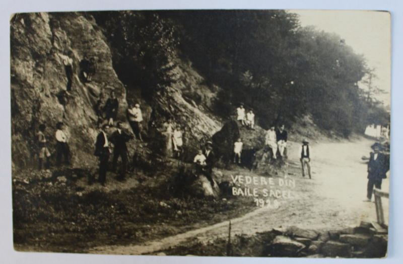 VEDERE DIN BAILE SACELE , FOTOGRAFIE TIP CARTE POSTALA , MONOCROMA , CIRCULATA , 1930