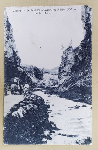 VEDERE DIN DEFILEUL DAMBOVICIOAREI , 3 Km. 300 m DE LA INTRARE , CARTE POSTALA , INCEPUTUL SEC. XX