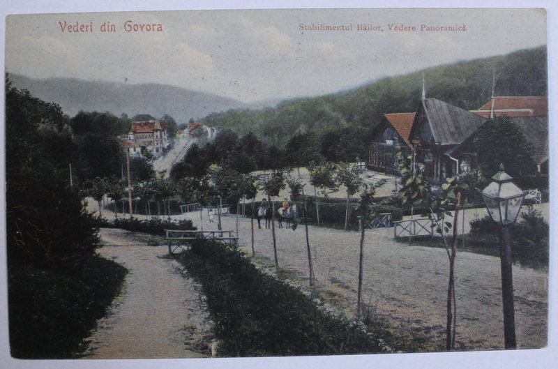 VEDERE DIN GOVORA  - STABILIMENTUL BAILOR , VEDERE PANORAMICA  - CARTE POSTALA ILUSTRATA , POLICROMA, CIRCULATA , INCEPUT DE SECOL XX