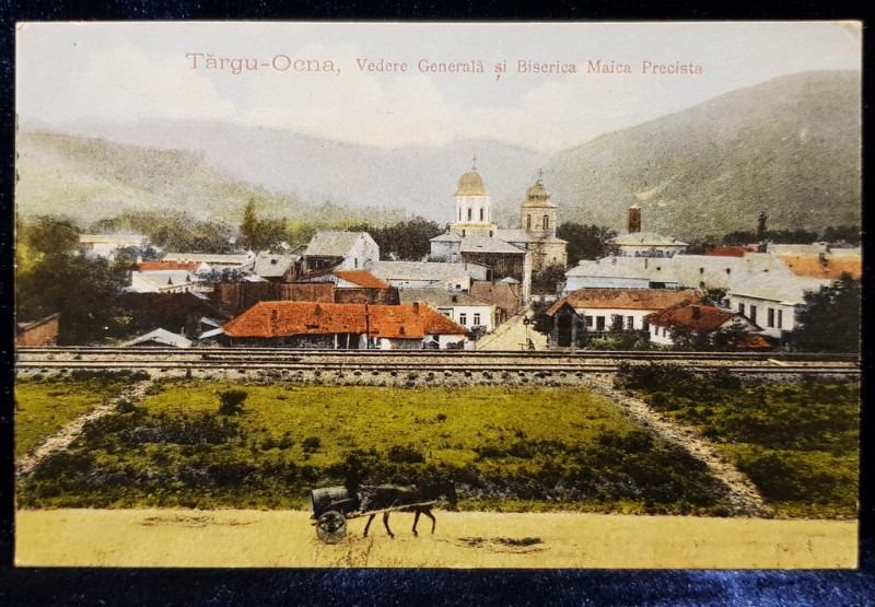 VEDERE GENERALA SI BISERICA MAICA PRECISTA, TARGU-OCNA - CARTE POSTALA ILUSTRATA