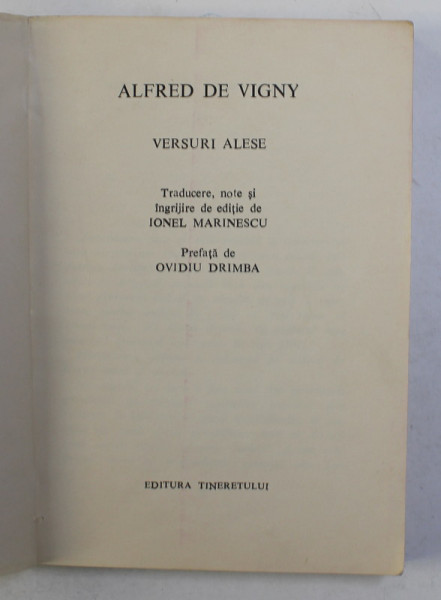 VERSURI  ALESE de ALFRED DE VIGNY , 1968