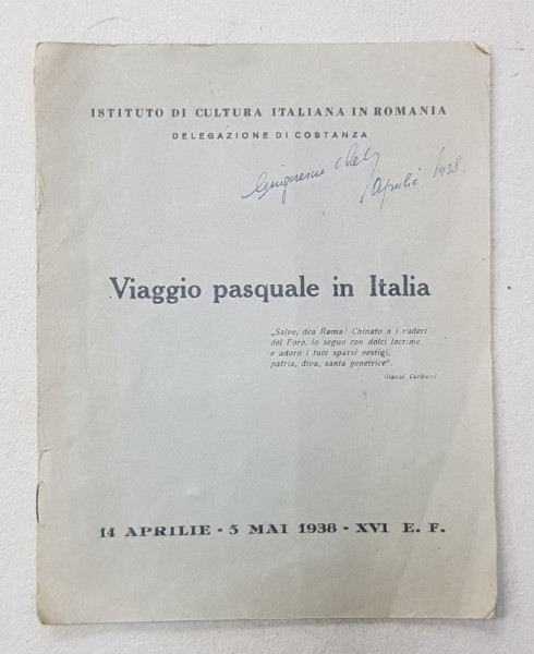 VIAGGIO PASQUALE IN ITALIA, 14 APRILIE - 5 MAI 1938