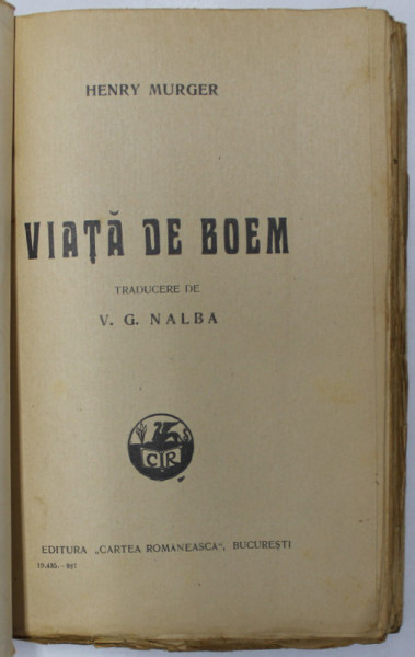 VIATA DE BOEM de HENRY MURGER , 1927