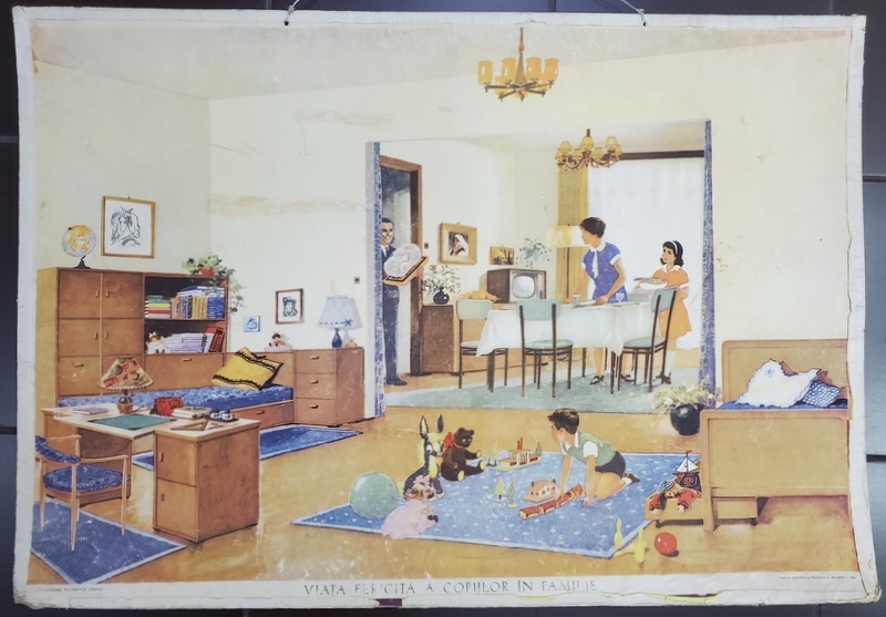 VIATA FERICITA A COPIILOR IN FAMILIE , PLANSA DIDACTICA NR. 77 , 1967