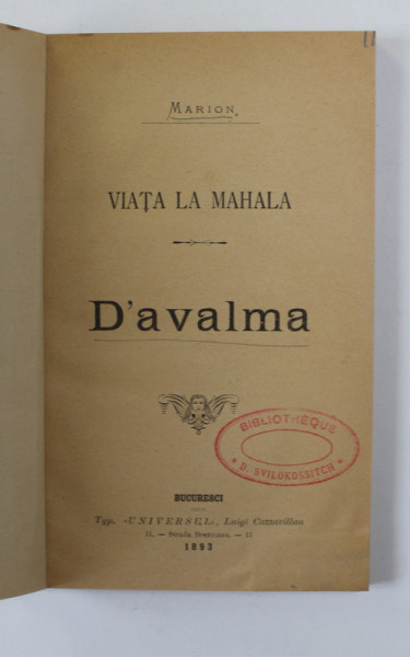 VIATA LA MAHALA - D 'AVALMA de MARION , 1893