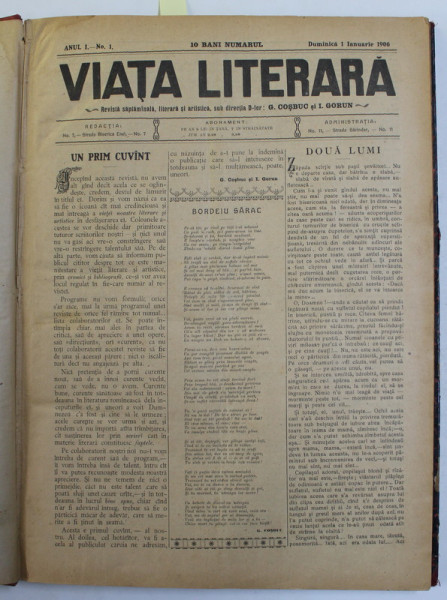 VIATA LITERARA - REVISTA SAPTAMANALA , LITERARA SI ARTISTICA , ANUL I , NUMERELE 1 - 42 , COLEGAT  APARUTE INTRE 1 IANUARIE SI 15 OCTOMBRIE 1906