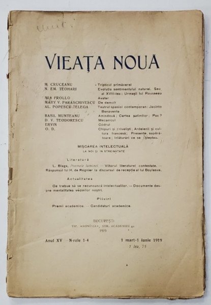 VIEATA NOUA , REVISTA , NR. 1-4 , 1919