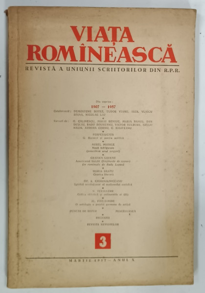 VIATA ROMANEASCA , REVISTA A UNIUNII SCRIITORILOR DIN R.P.R , NR. 3 , MARTIE 1957