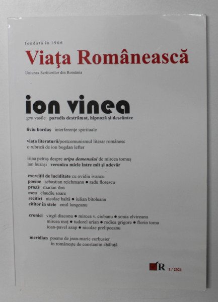 VIATA ROMANEASCA , REVISTA LITERARA A UNIUNII SCRIITORILOR DIN ROMANIA , NR. 1 , 2021