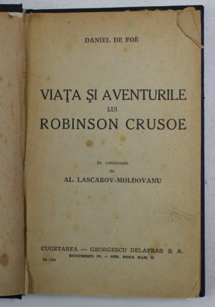 VIATA SI AVENTURILE LUI ROBINSON CRUSOE de DANIEL DEFOE , 1944
