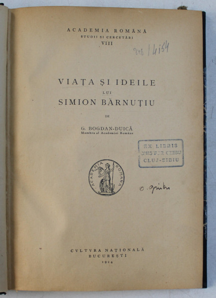 VIATA SI IDEILE LUI SIMION BARNUTIU , 1924